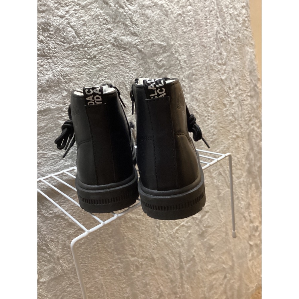 Kids Black Lace Up Side Zip Faux‎ Leather Winter Boots - Picture 3 of 6